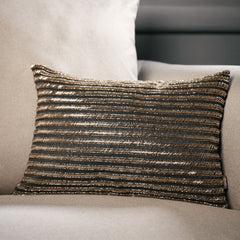 Black & Gold Stripes Rectangular Polydupion Cushion Cover