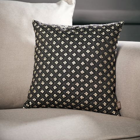Black & Gold Checkered Embroidery Cushion Cover