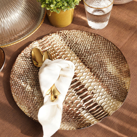 Brown Croc Textured Glass Charger Plate
