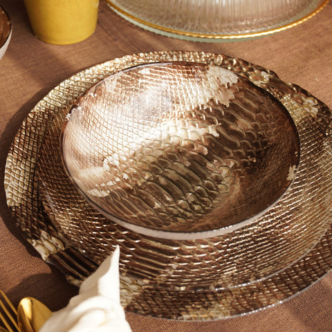 Brown Croc Textured Glass Serving Bowl