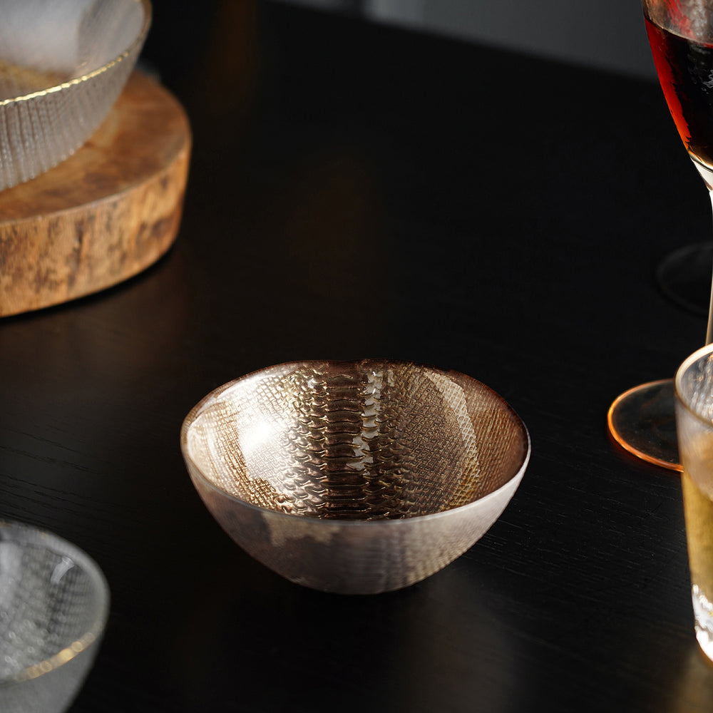 Brown Croc Textured Glass Bowl - Small
