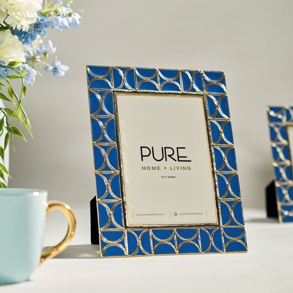 Blue And Gold Enamel Textured Metal Photo Frame - Large