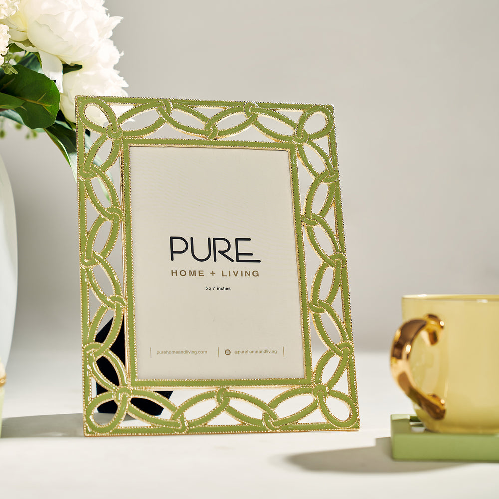 Green & Gold Enamel Textured Metal Photo Frame - Large