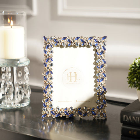 Blue and Gold Stone Embellished Metal Photo Frame - Small