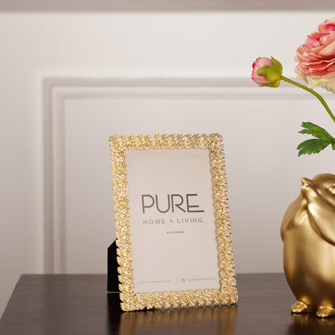 Gold Pearl Beaded Metal Photo Frame - Small