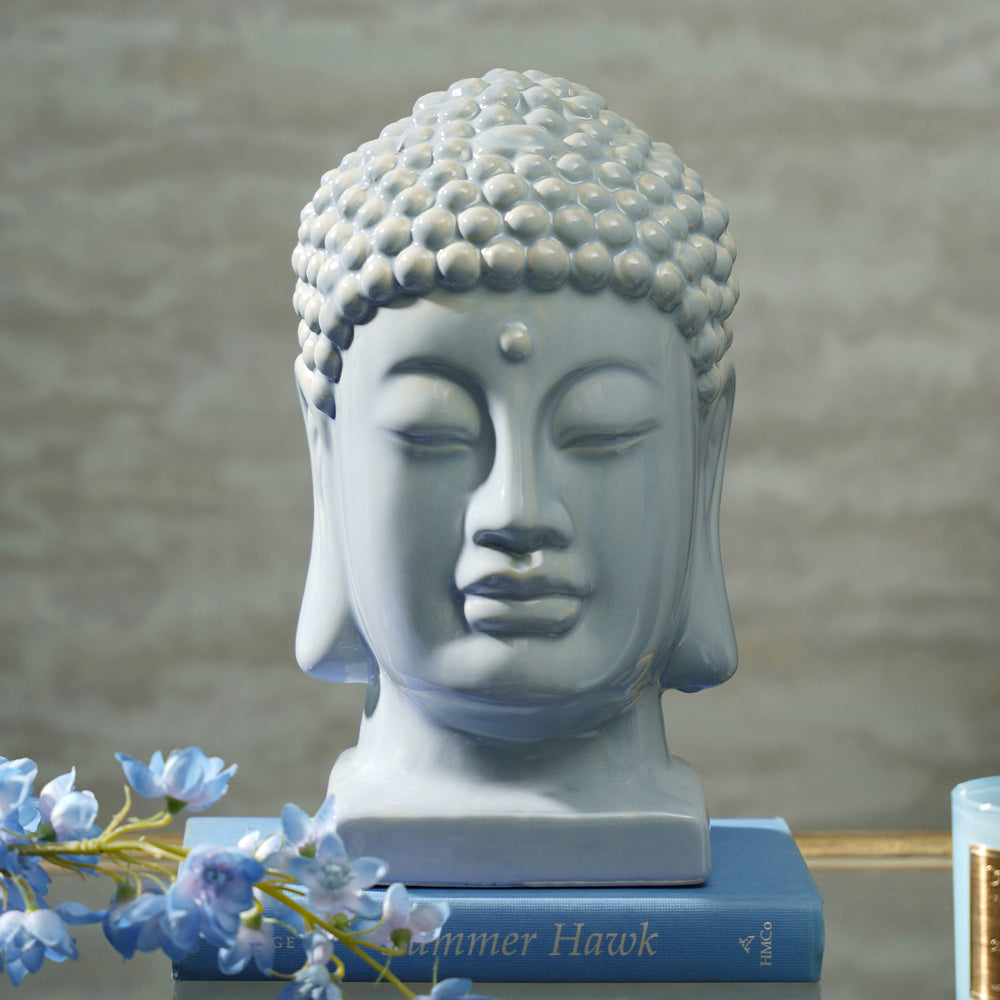 Light Blue Ceramic Buddha Head - Large