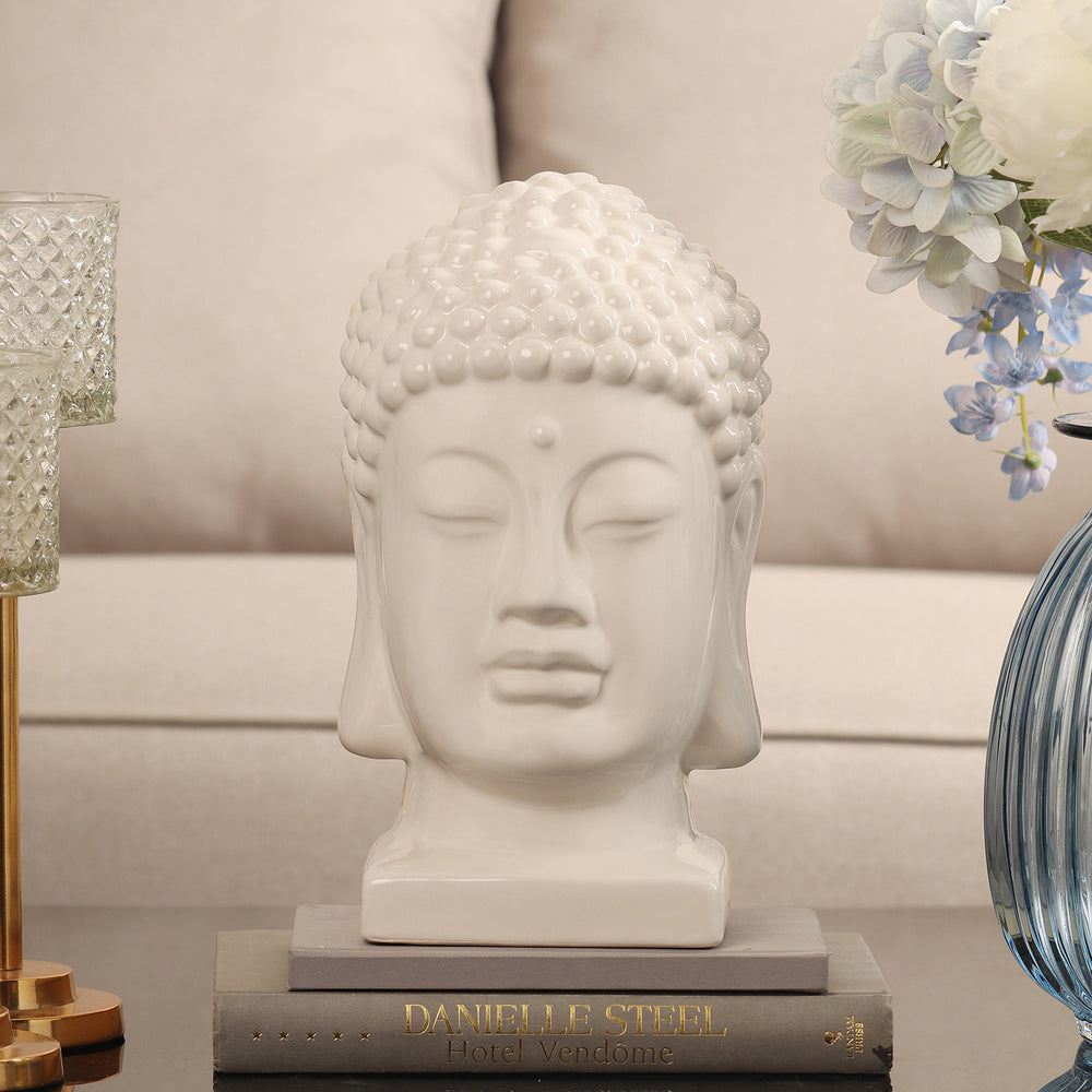 Cream Ceramic Buddha Head - Large