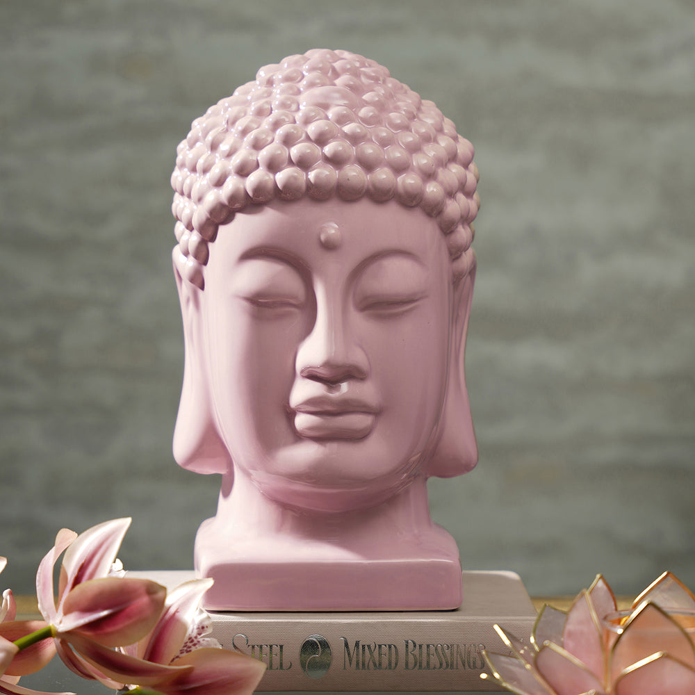 Light Pink Ceramic Buddha Head - Large