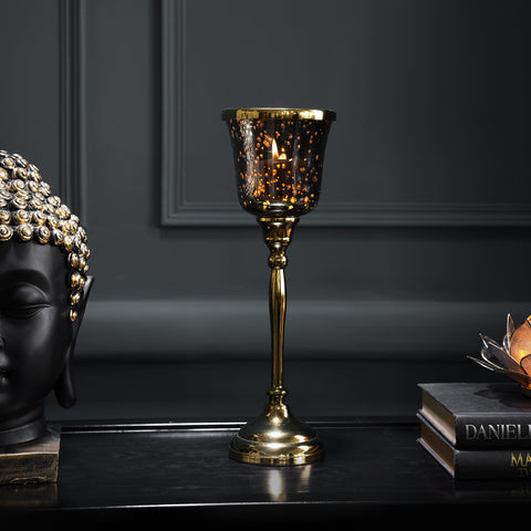 Black & Antique Gold Shimmer Glass Votive Holder - Large