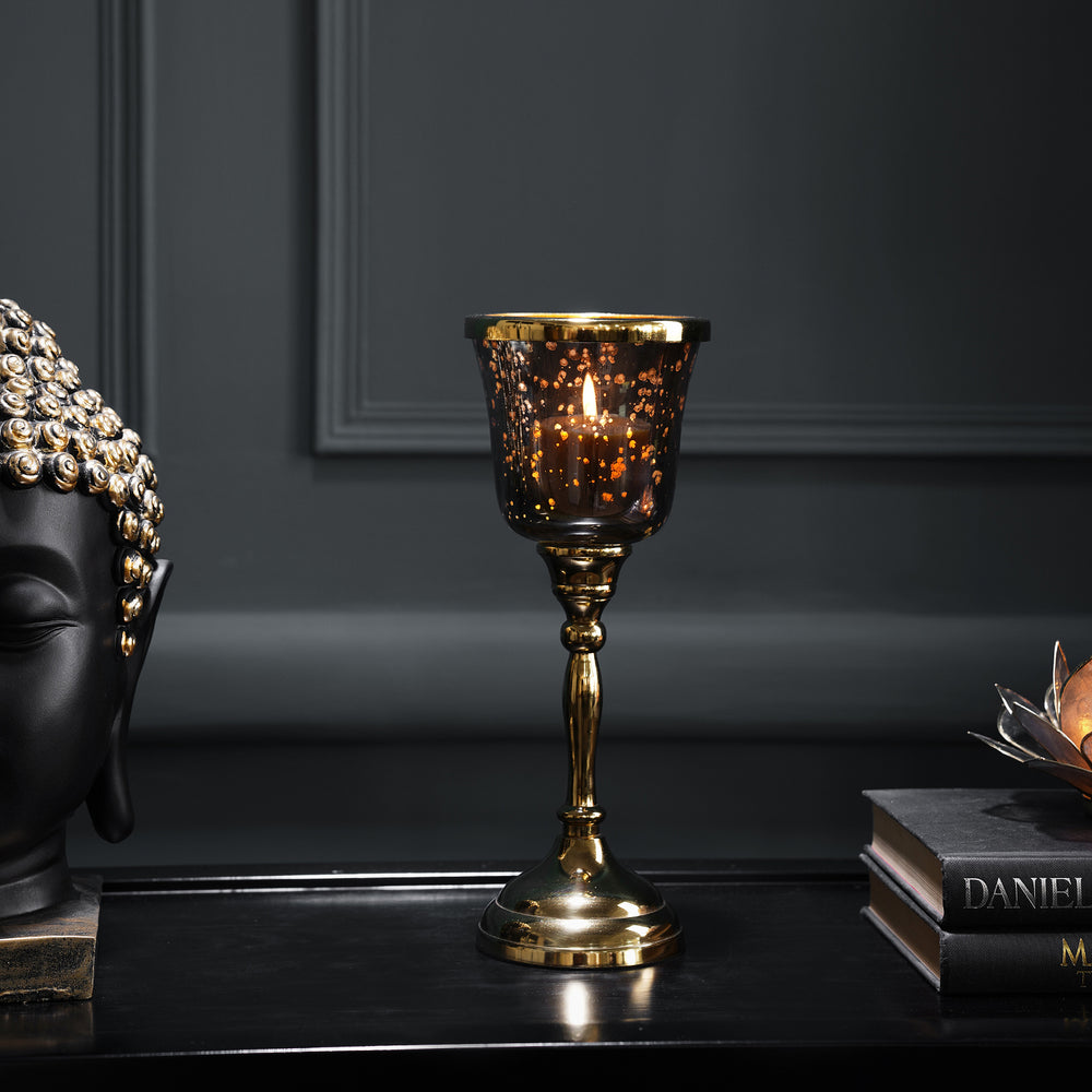 Black & Antique Gold Shimmer Glass Votive Holder - Small