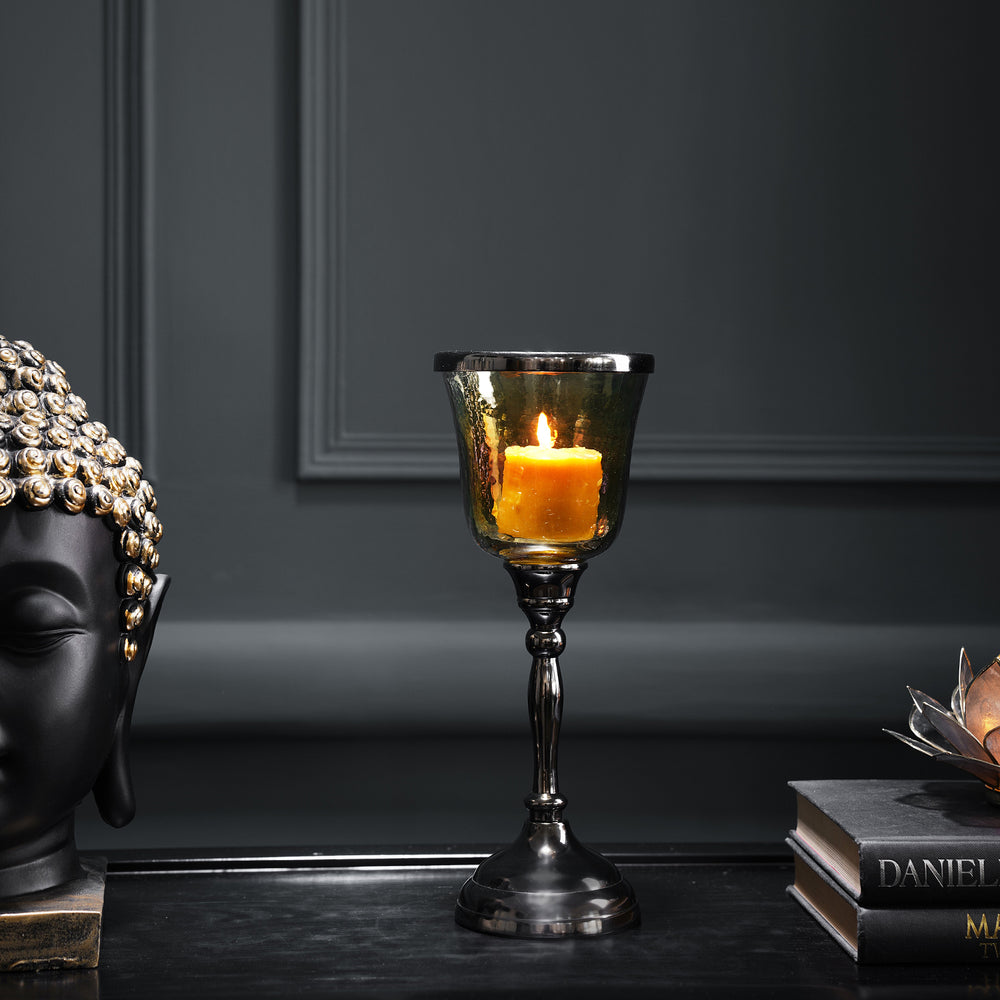 Black & Platinum Shimmer Hammered Votive Holder - Small