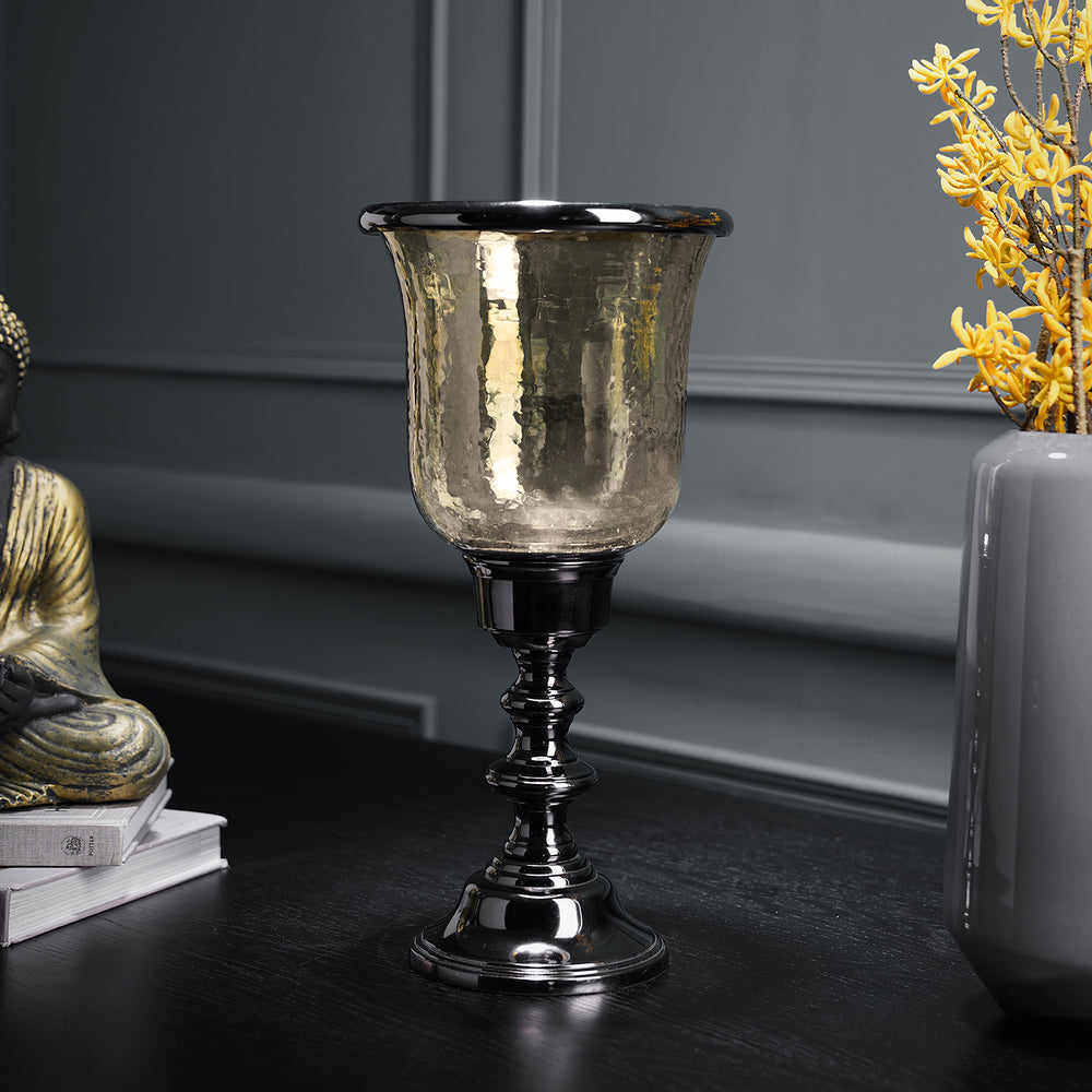 Black & Platinum Shimmer Hammered Glass Hurricane - Large