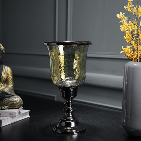 Black & Platinum Shimmer Hammered Glass Hurricane - Small