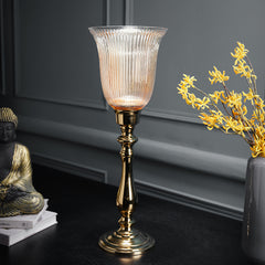 Gold Ribbed Glass Hurricane - Large