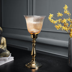 Gold Ribbed Glass Hurricane - Small