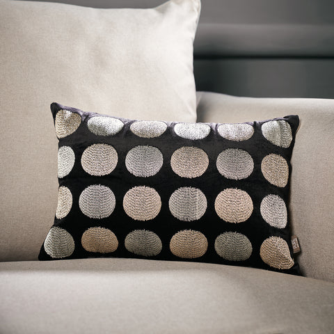 Black & Gold Velvet Circle Pattern Cushion Cover