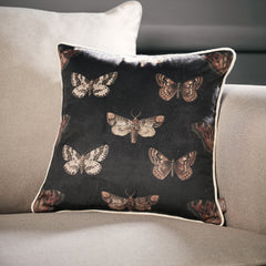 Black Velvet Butterfly Print Cushion Cover