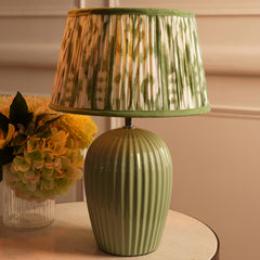 Green Ribbed Ceramic Table Lamp Stand (without shade)