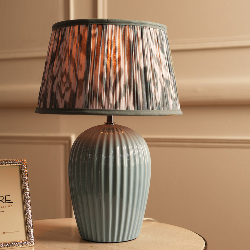 Blue Ribbed Ceramic Table Lamp Stand (without shade)