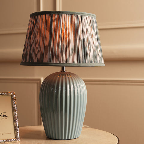 Blue Ribbed Ceramic Table Lamp Stand (without shade)