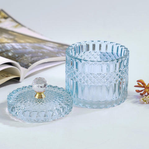 Blue Diamond Textured Decorative Jar with Handle - Large