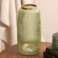 Green Ribbed Glass Vase - Large