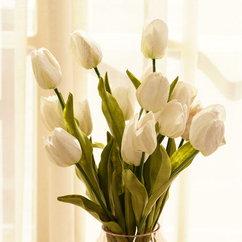 White Faux Tulip Spray Single