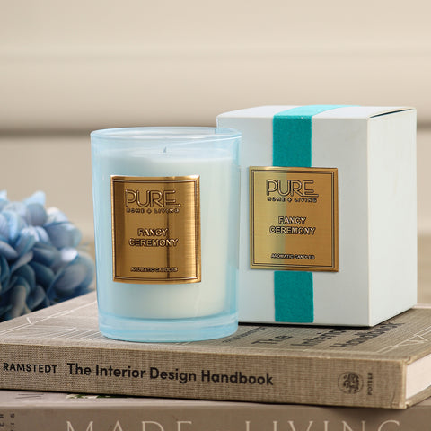Fancy Ceremony Scented Blue Glass Candle - Medium