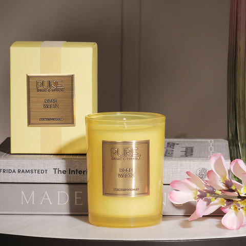 Rose Waltz Scented Yellow Glass Candle - Medium