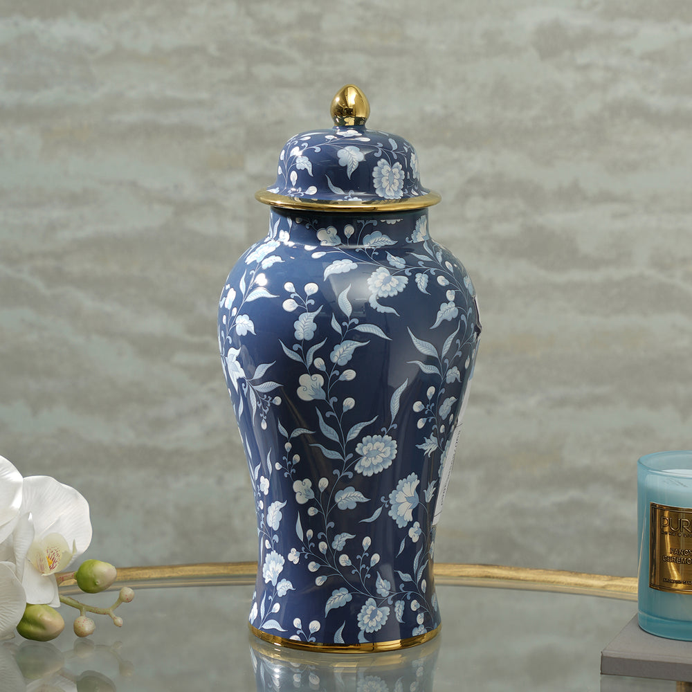 Blue Floral Pattern Ceramic Urn