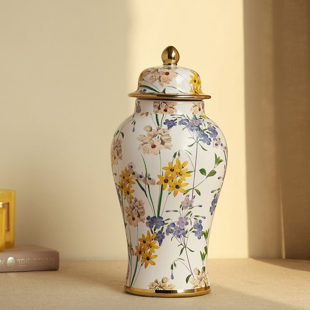 Multicolour Botanical Pattern Ceramic Urn -  Large