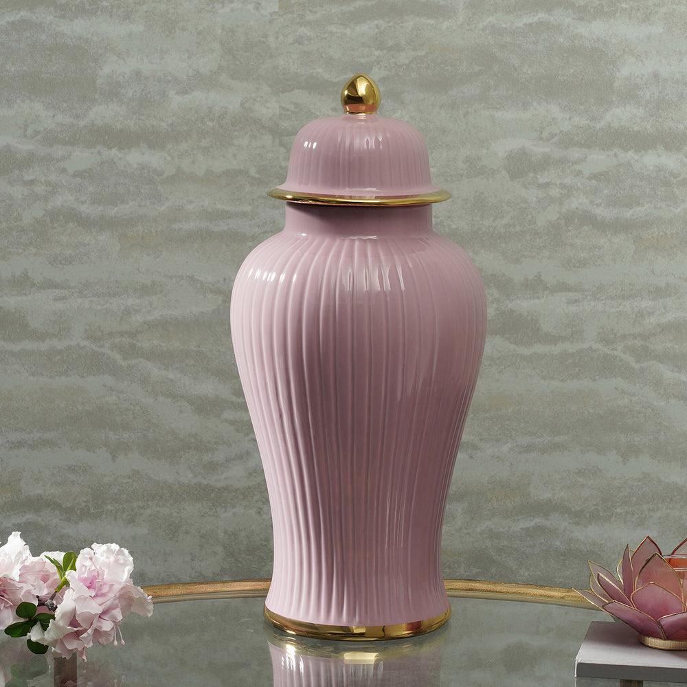 Purple Ribbed Ceramic Urn - Large