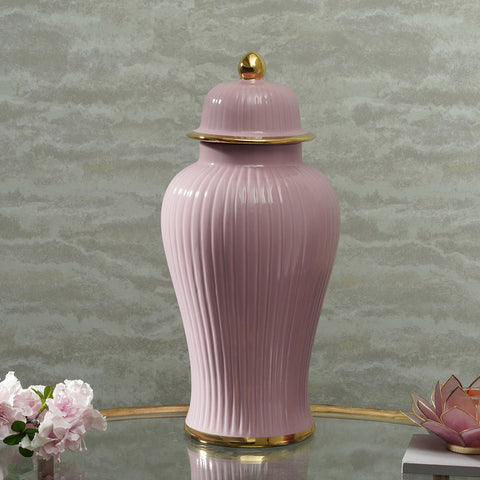 Purple Ribbed Ceramic Urn - Large
