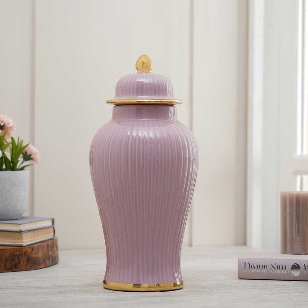 Purple Ribbed Ceramic Urn