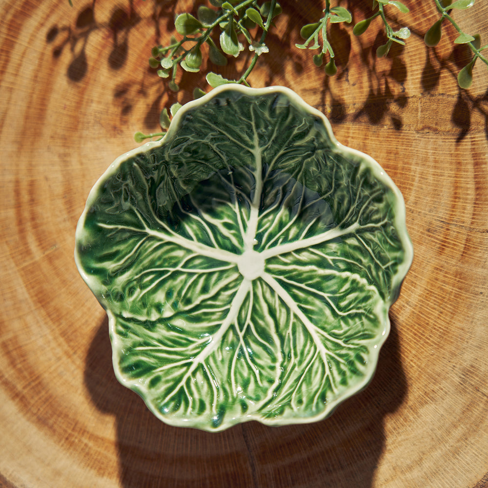 Dark Green Textured Ceramic Leaf Bowl - Small