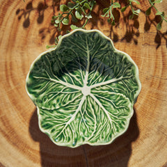 Dark Green Textured Ceramic Leaf Bowl - Small