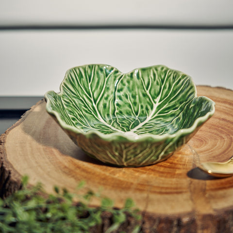 Green Lettuce Leaf Ceramic Bowl