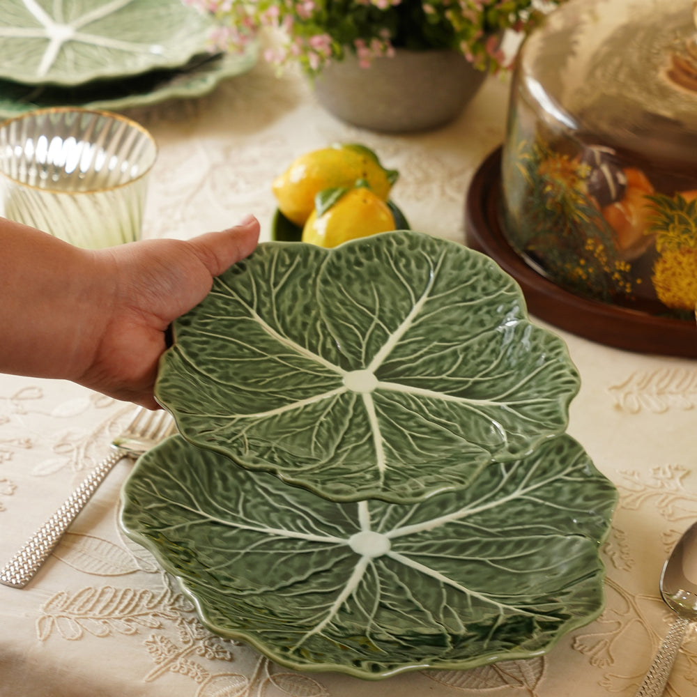 Dark Green Textured Ceramic Leaf Plate - Small
