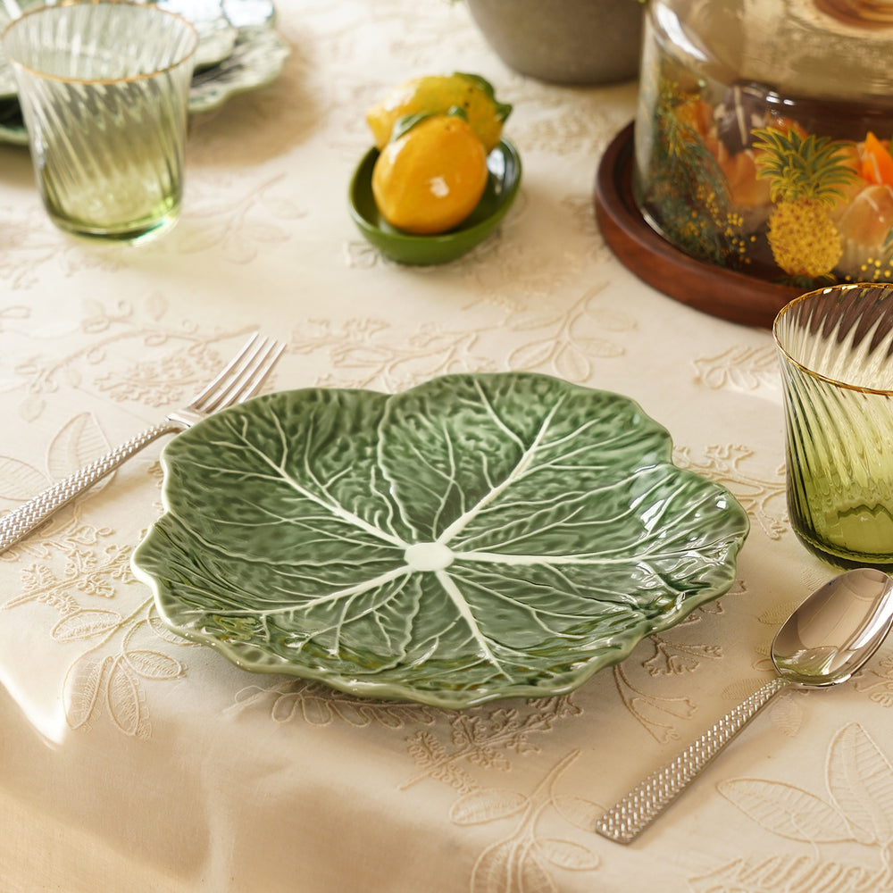 Dark Green Textured Ceramic Leaf Plate - Medium