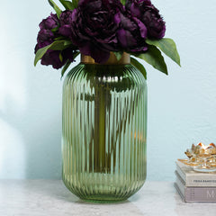 Dark Green Ribbed Glass Vase - Medium