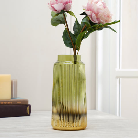 Dual Tone Green Ribbed Glass Vase