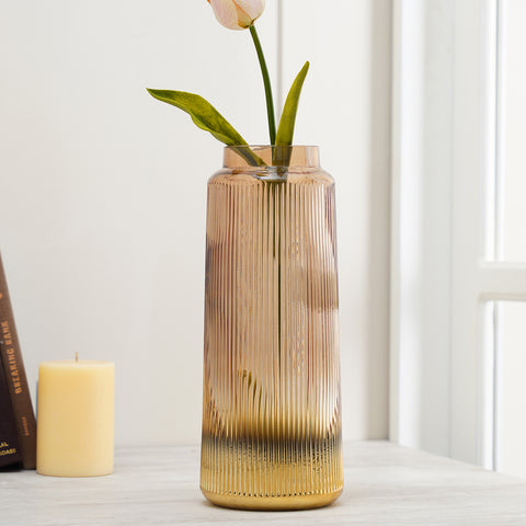 Brown Ribbed Glass Vase - Medium