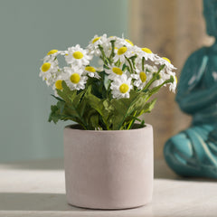 White Faux Wild Flowers With Cement Pot