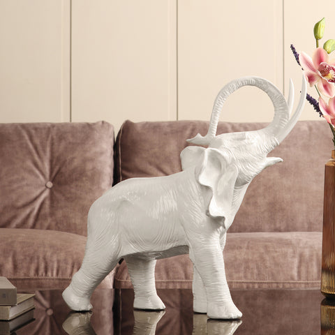 White Polyresin Elephant Figurine - Large
