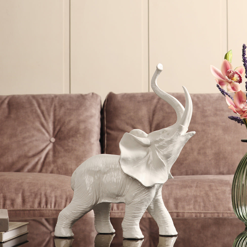 White Polyresin Elephant Figurine