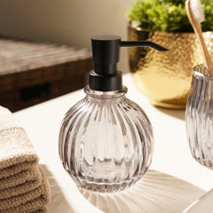Black Ribbed Glass Soap Dispenser