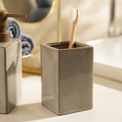 Beige Glazed Stone Toothbrush Holder