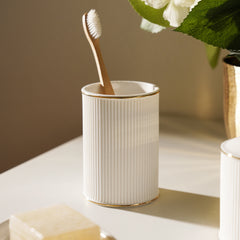 White Ribbed Porcelain Toothbrush Holder