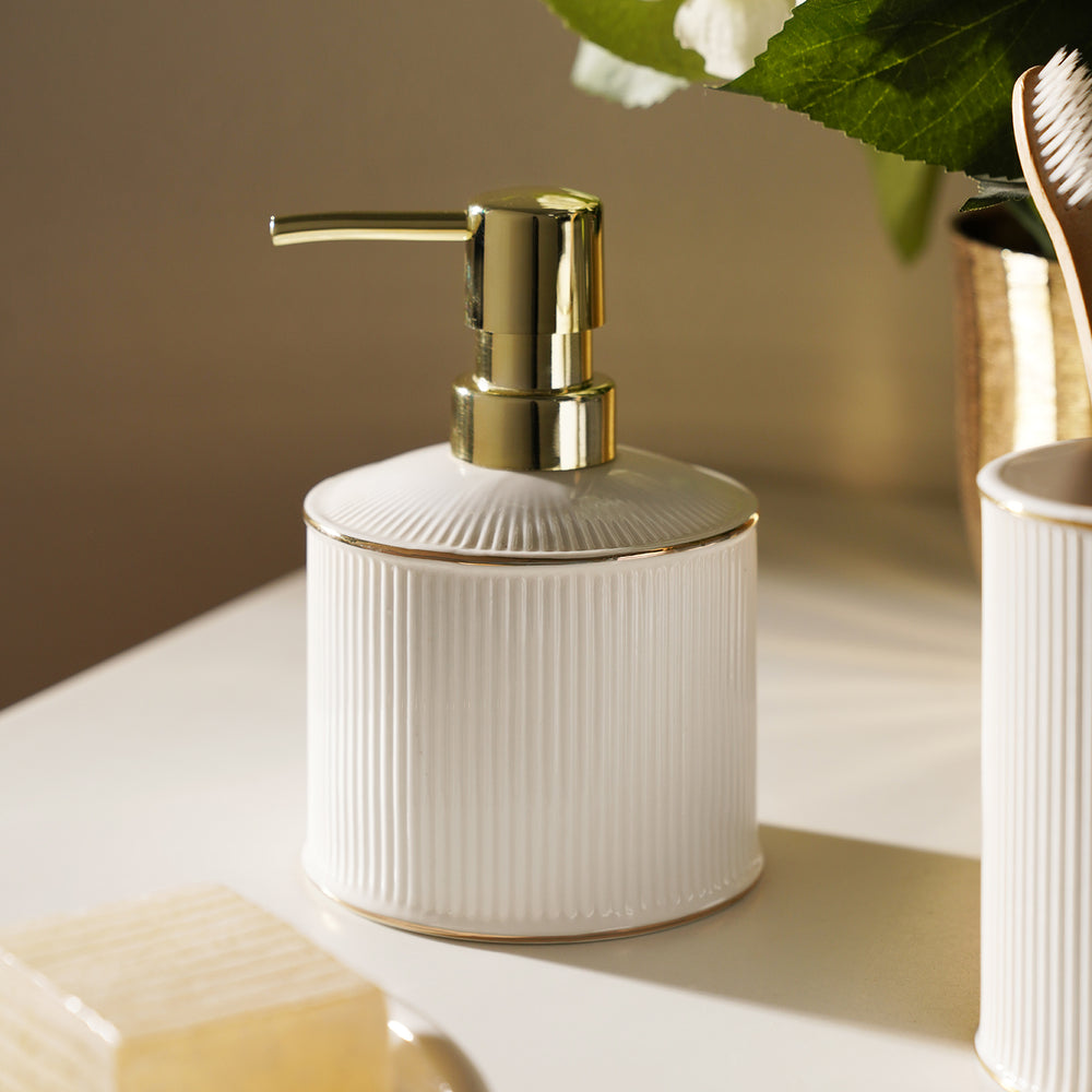 White Ribbed Porcelain Soap Dispenser