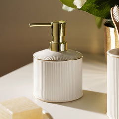 White Ribbed Porcelain Soap Dispenser